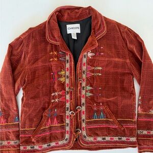 Vintage Chico's Women's Embroidered Rust Jacket size 2
